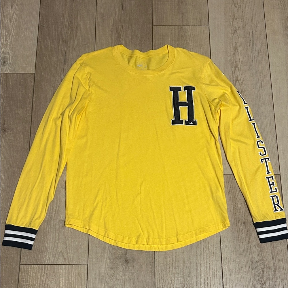 Hollister Yellow Long Sleeve Tee with Navy Accents